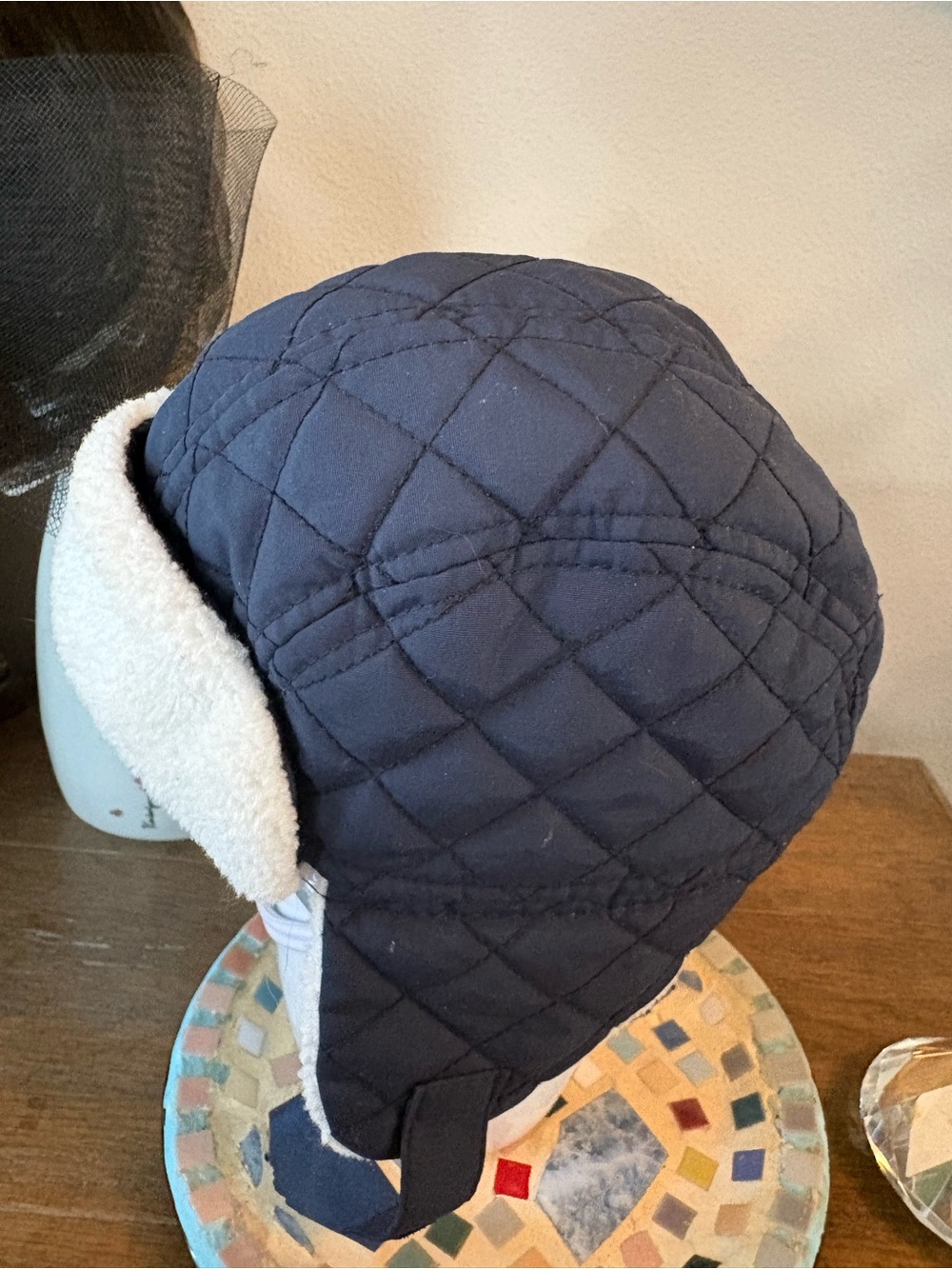 Old Navy Navy Quilted Kids Aviator Hat with Cream Sherpa Lining